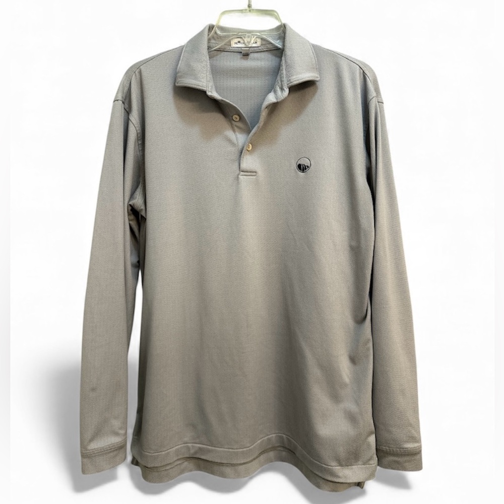 Peter Millar Polo Gray Longsleeve Unknown Navy Logo Golf Size Small